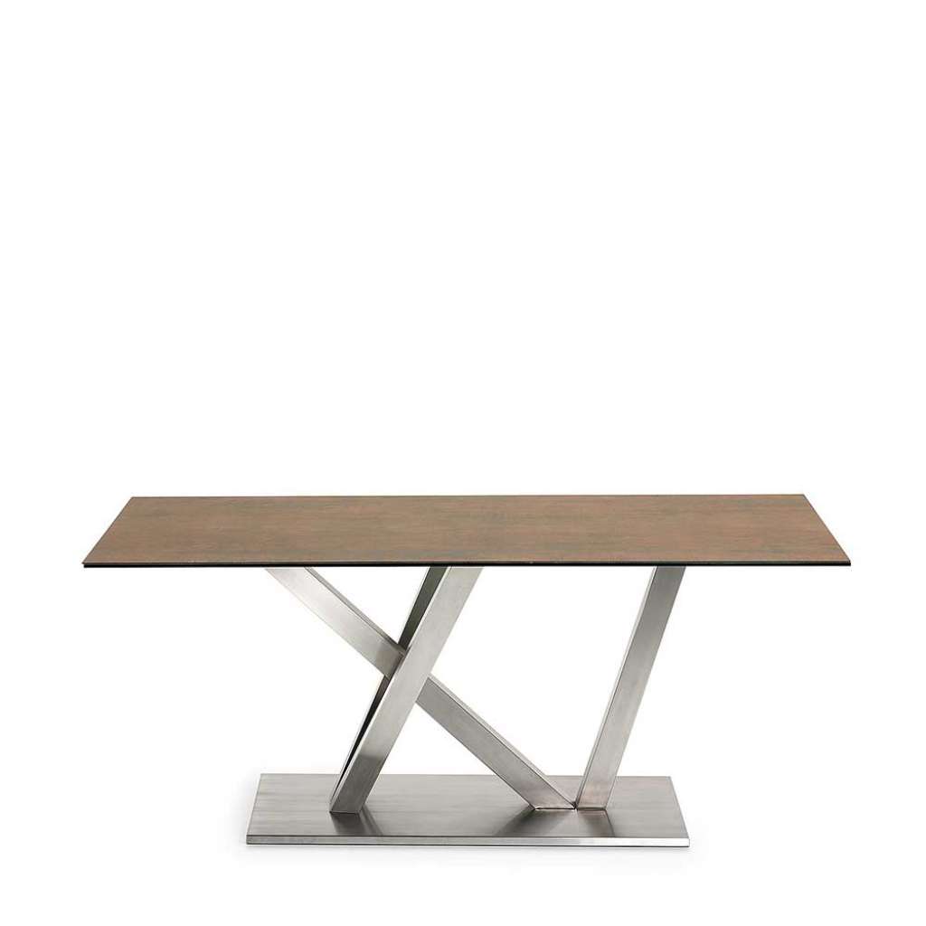 Esszimmertisch aus Glas Rostfarben Edelstahl