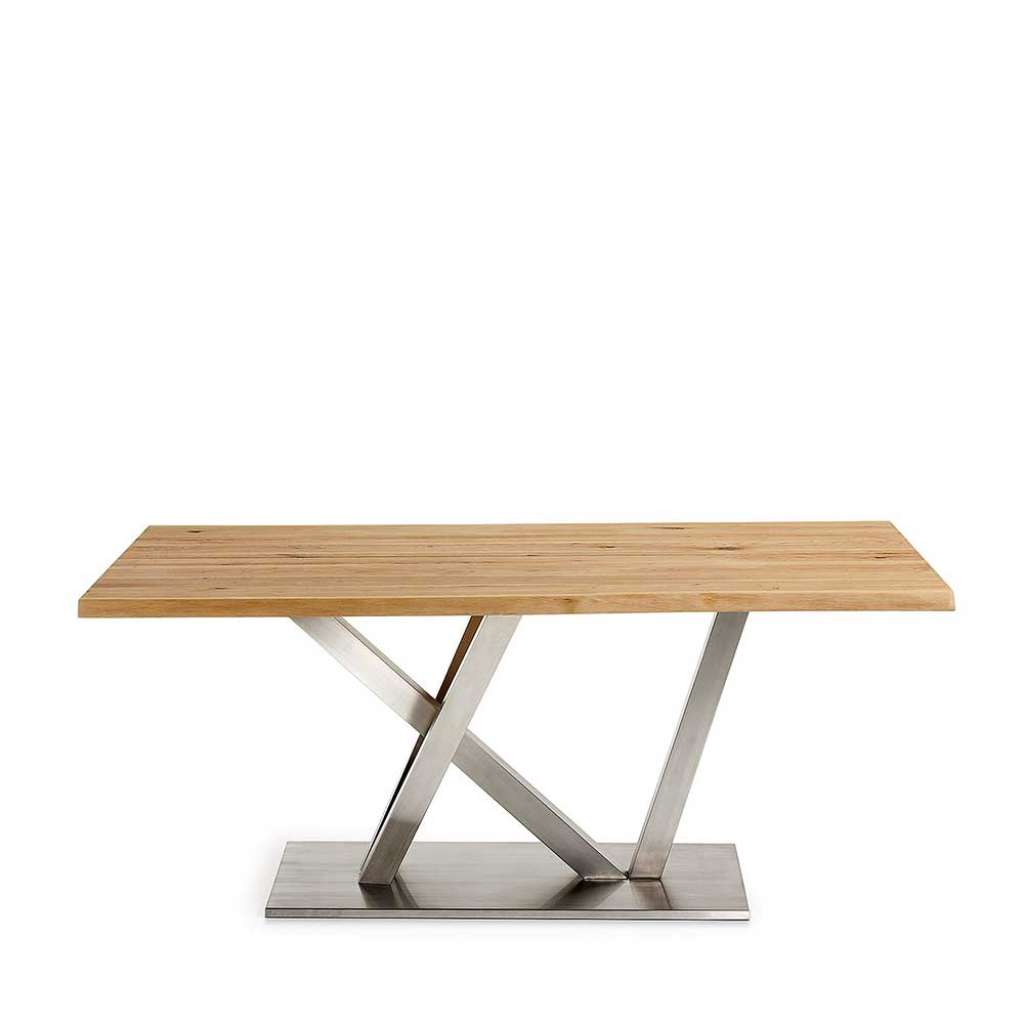 Baumkanten Esszimmertisch aus Eiche Massivholz Edelstahl