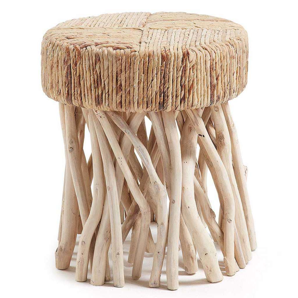 Runder Hocker aus Teak Massivholz Bananenblatt