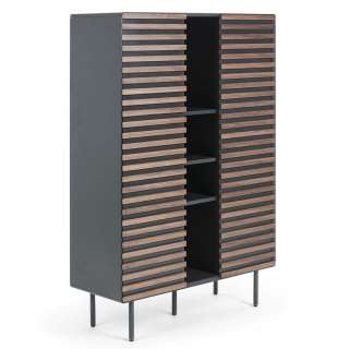 Design Wohnzimmer Schrank in Dunkelgrau lackiert Walnuss furniert