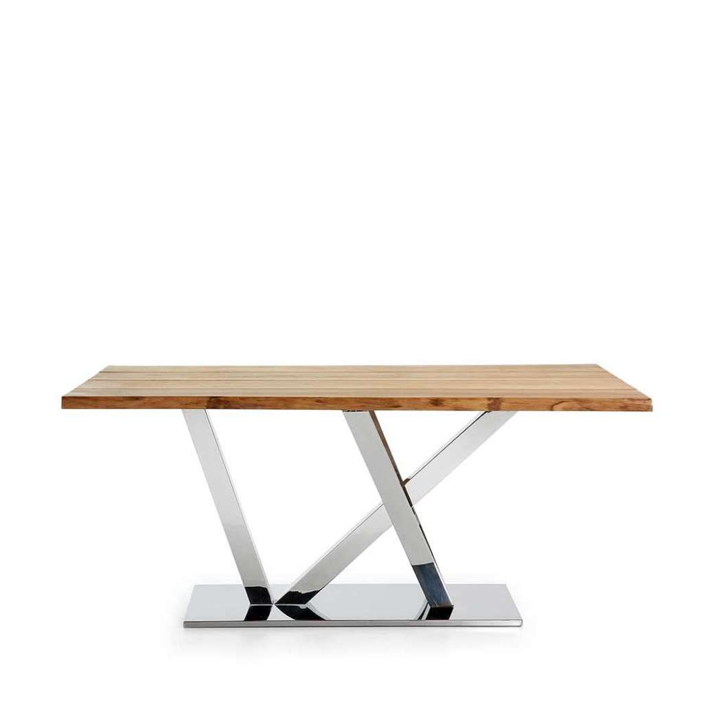 Tisch mit Baumkante Eiche massiv Edelstahl