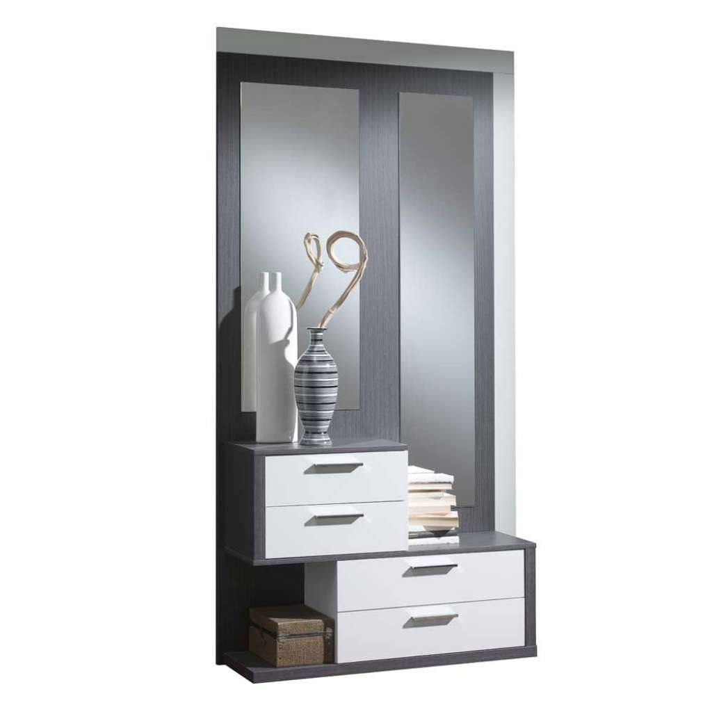 Kompakte Garderobe in Weiß Hochglanz Grau