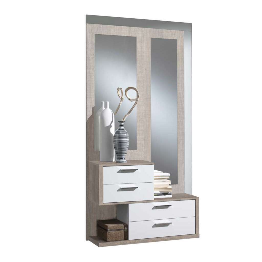 Kompaktgarderobe in Weiß Hochglanz Sonoma Eiche