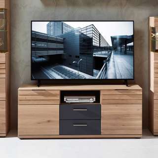 TV Board in Wildeiche Bianco Dunkelgrau