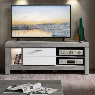 TV Board in Weiß und Eiche dunkel 150 cm breit