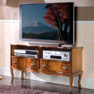 TV Unterschrank mit Nussbaum furniert geschwungen und verziert