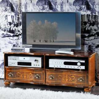 TV Board mit Verzierungen im Barock Design Nussbaum furniert