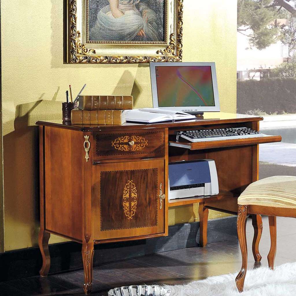 PC Schreibtisch im Barock Design Nussbaum furniert