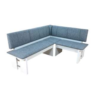 Esszimmer Eckbank in Blau Grau Webstoff Weiß