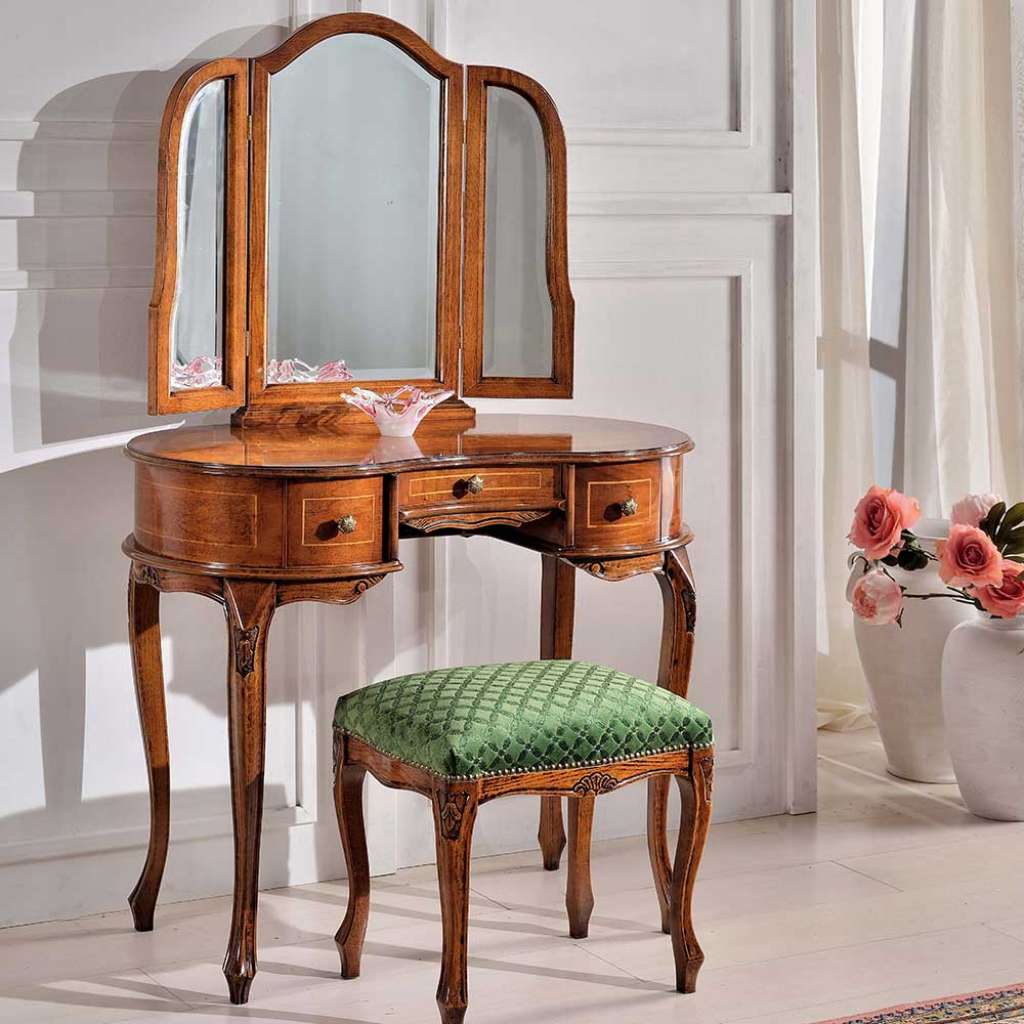 Frisiertisch mit Hocker im Barock Style Nussbaum furniert (2-teilig)