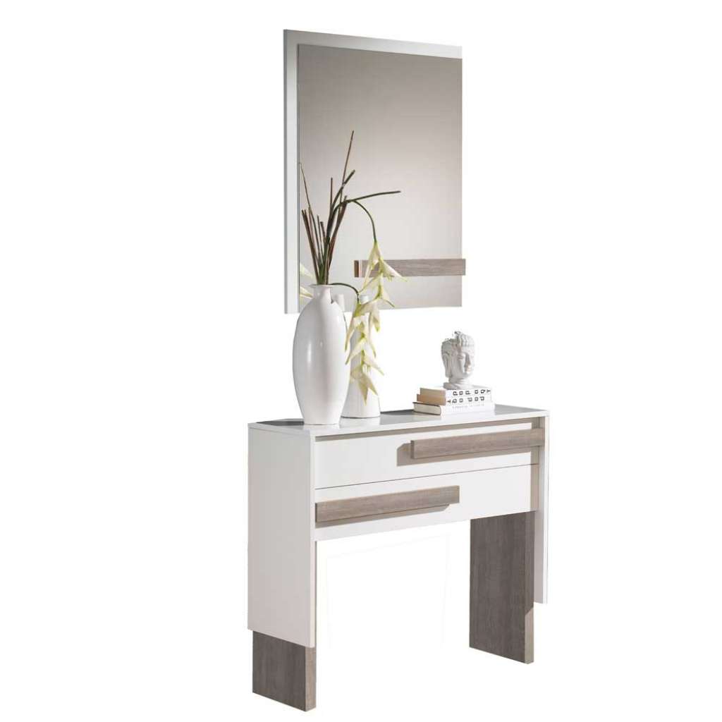 Dielenmöbel in Weiß Hochglanz und Eiche Sonoma modern (2-teilig)