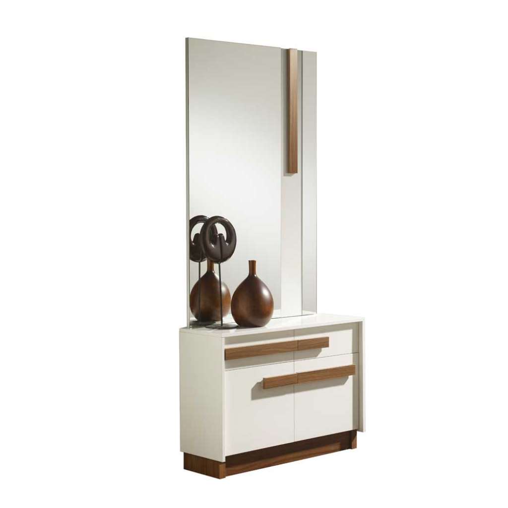 Flurmöbel Set mit Spiegel Weiß Hochglanz Braun (2-teilig)