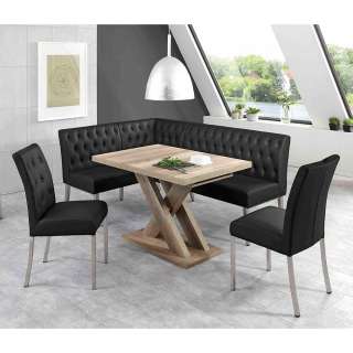 Esszimmer Sitzecke in Schwarz und Wildeiche Ausziehtisch (4-teilig)