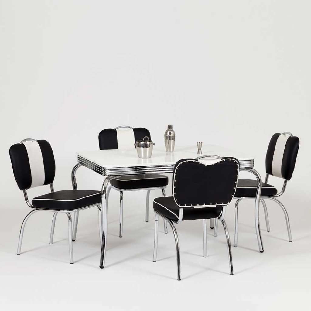 Essgruppe im Retro Look Schwarz Weiß gestreift (5-teilig)
