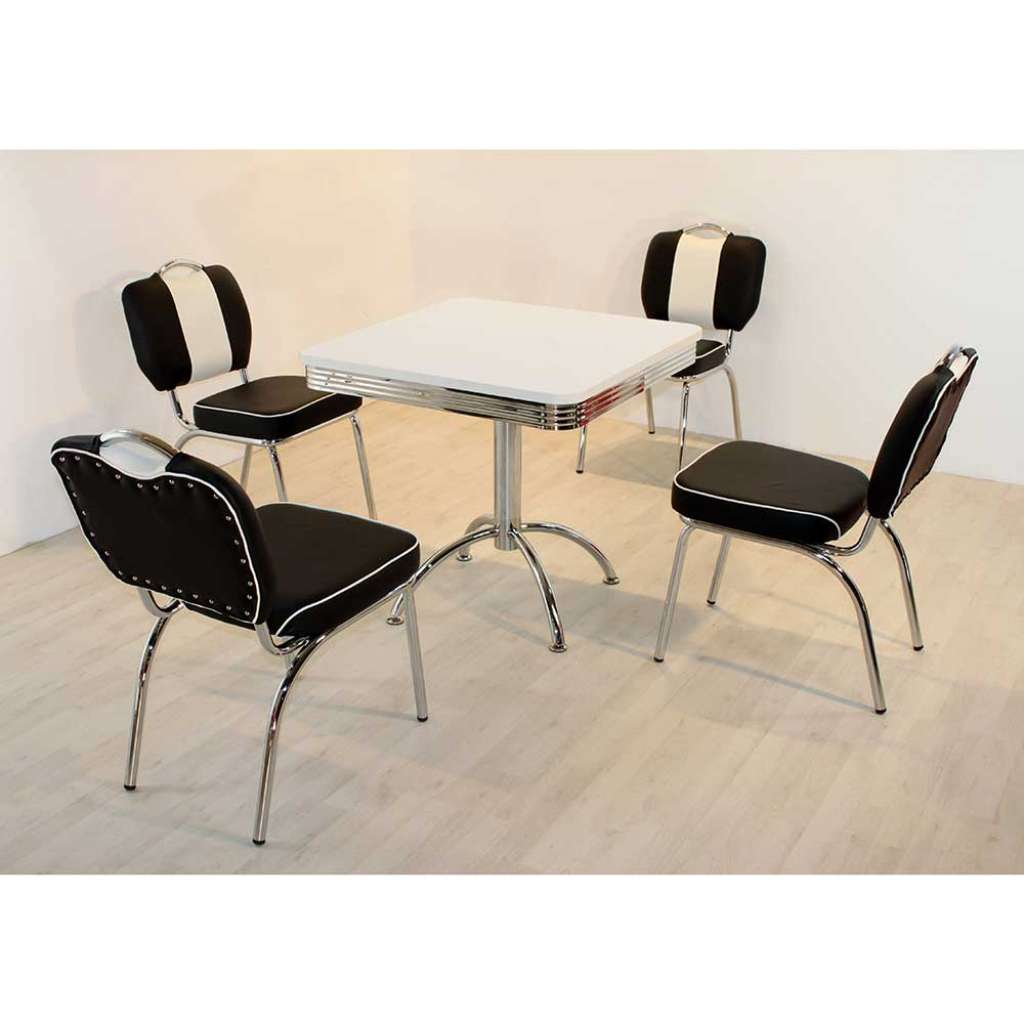 Esstisch mit Stühlen im Retro Style Schwarz Weiß gestreift (5-teilig)