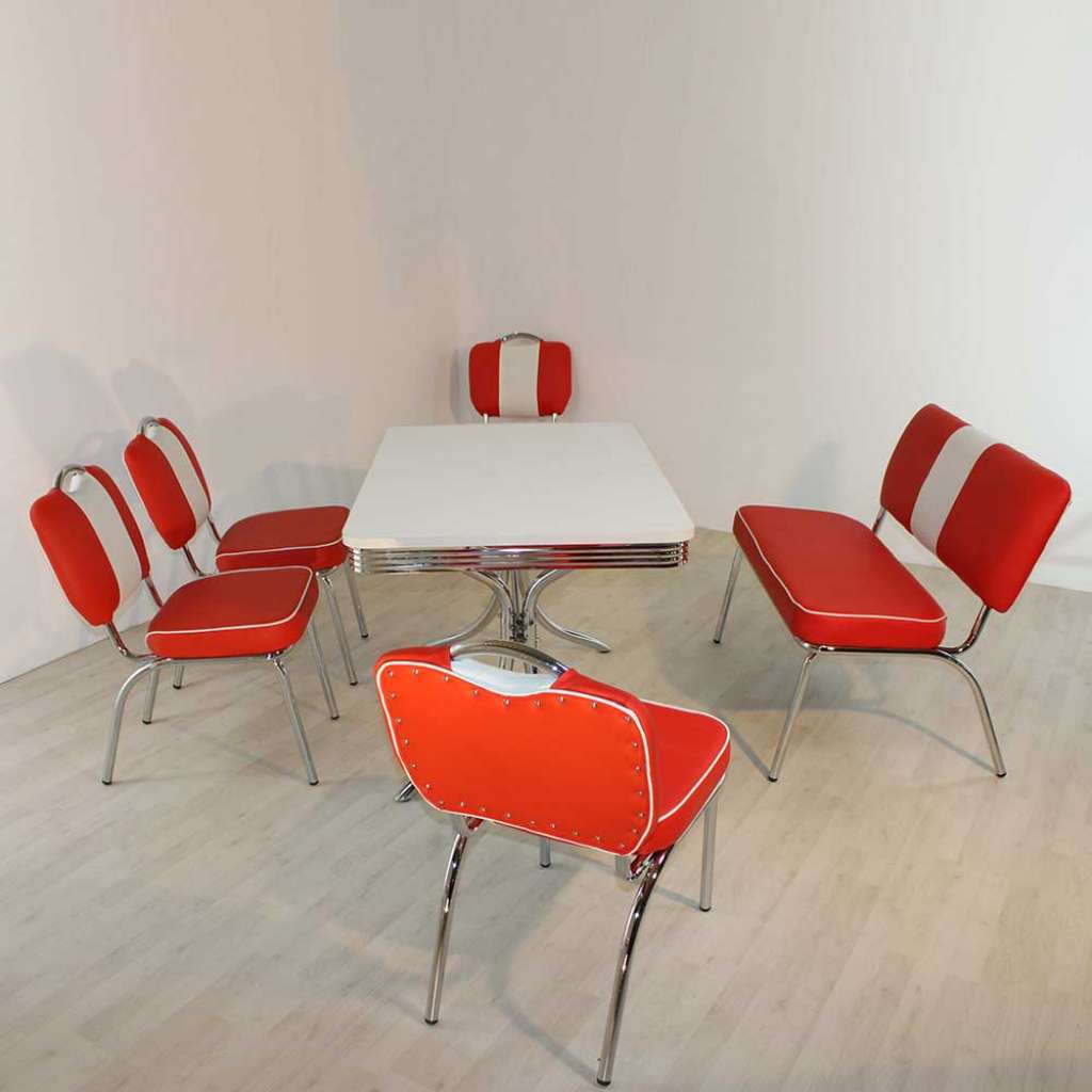 Retro Bistrogruppe in Rot Weiß gestreift Bank (6-teilig)