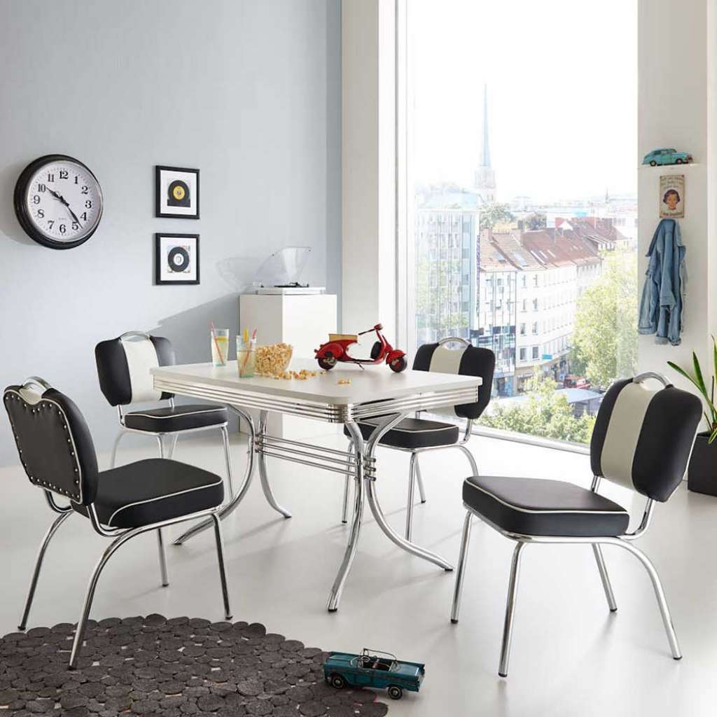 Bistrogruppe im Retro Look Schwarz Weiß gestreift (5-teilig)