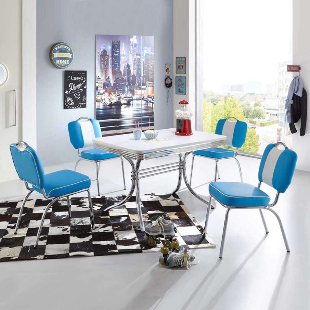 Retro Sitzgruppe in Blau Weiß gestreift modern (5-teilig)