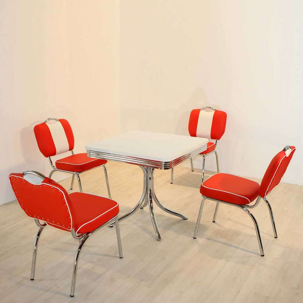 Retro Esszimmergruppe in Rot Weiß gestreift modern (5-teilig)