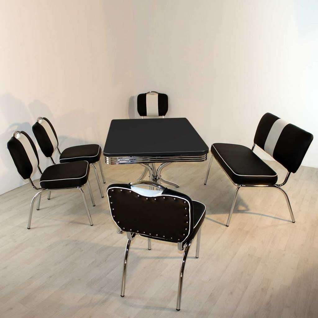Bistro Sitzgruppe in Schwarz Weiß gestreift Bank (6-teilig)