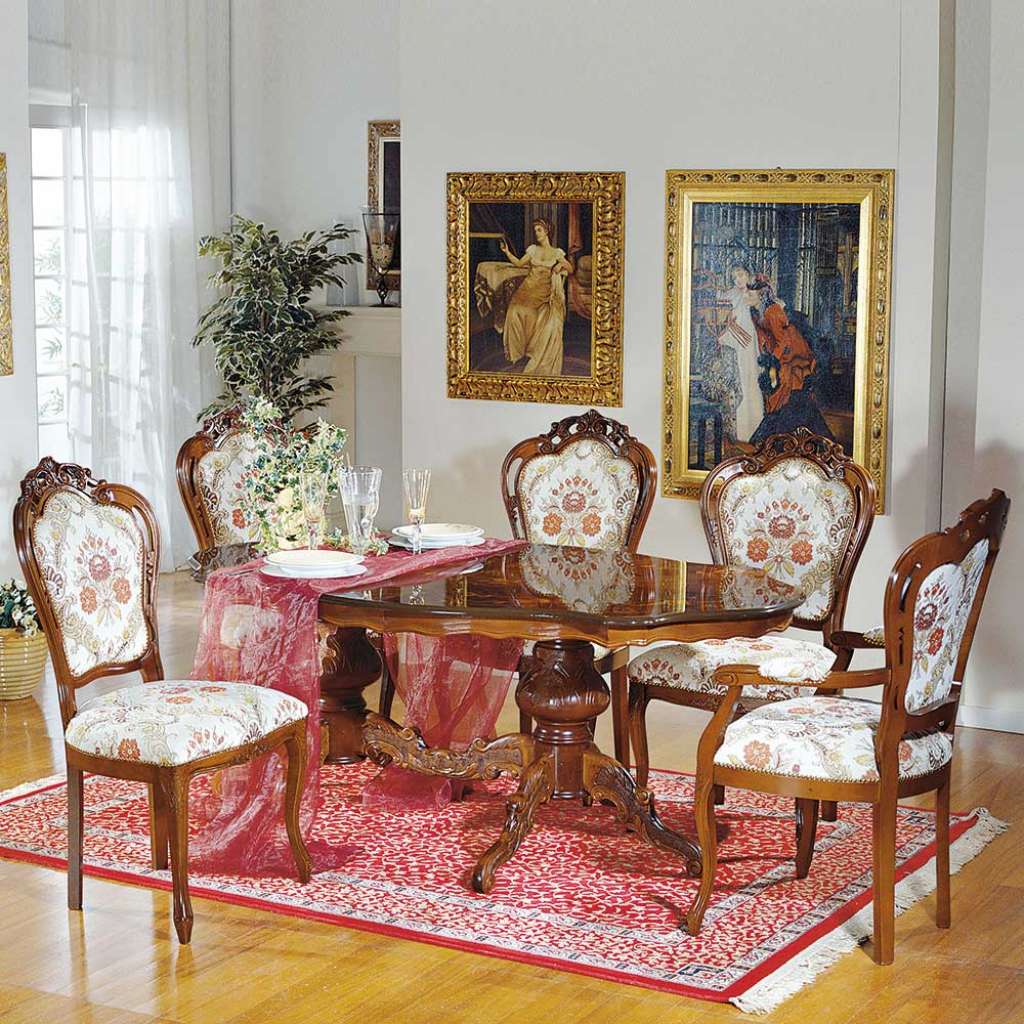 Design Essgruppe im Barock Look ovalem Tisch (6-teilig)