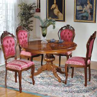 Runder Tisch und 4 Stühle im Barock Design Rot und Nussbaum (5-teilig)