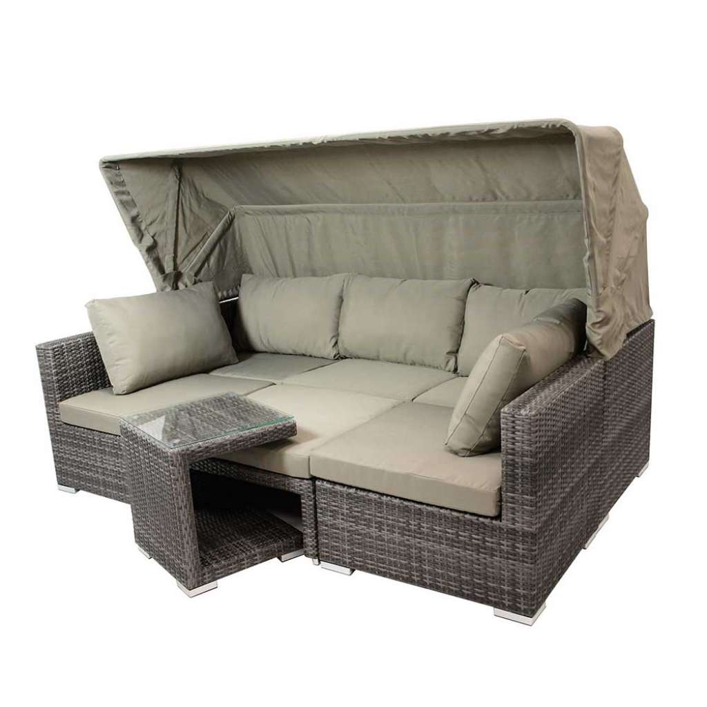 Terrassen Liegeinsel mit Sonnendach Beige (5-teilig)