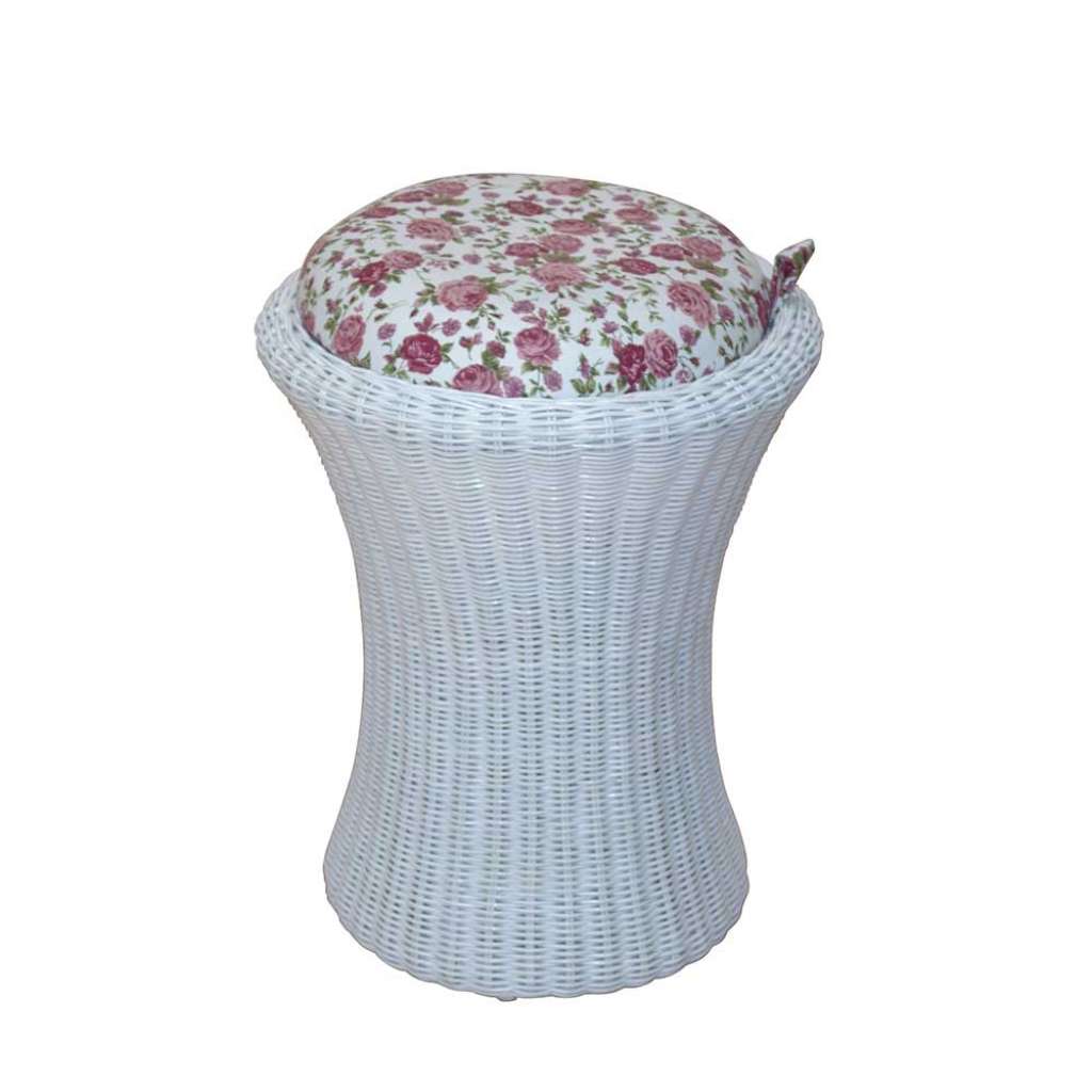 Wäschehocker in Weiß Rattan Blumenmuster Stoff