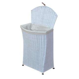 Rattan Wäschekorb in Weiß Klappdeckel