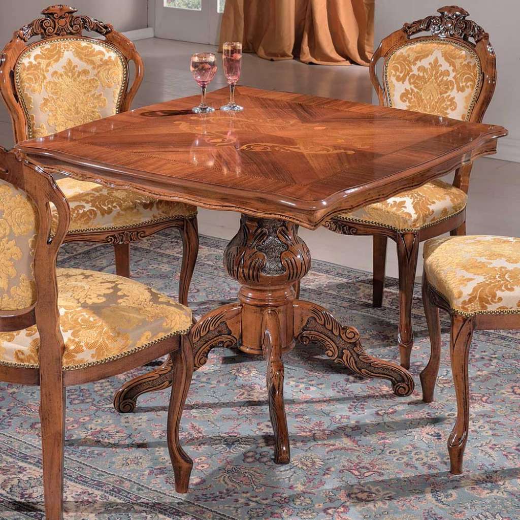 Barock Design Esszimmertisch Nussbaum furniert 95 cm breit