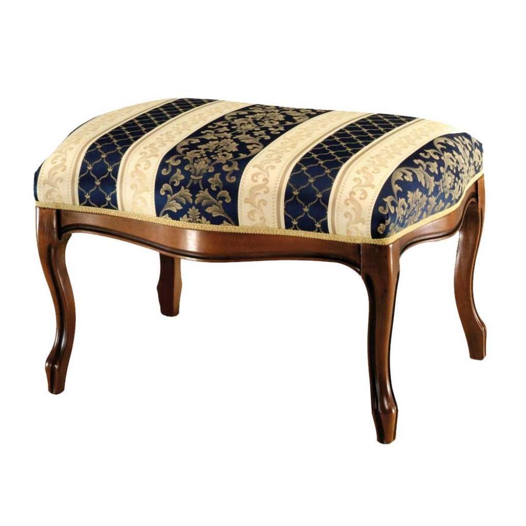 Barock Hocker in Blau Beige gestreift Nussbaumfarben lackiert
