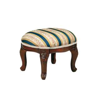Runder Sitzhocker in Blau Beige gestreift Barock Design