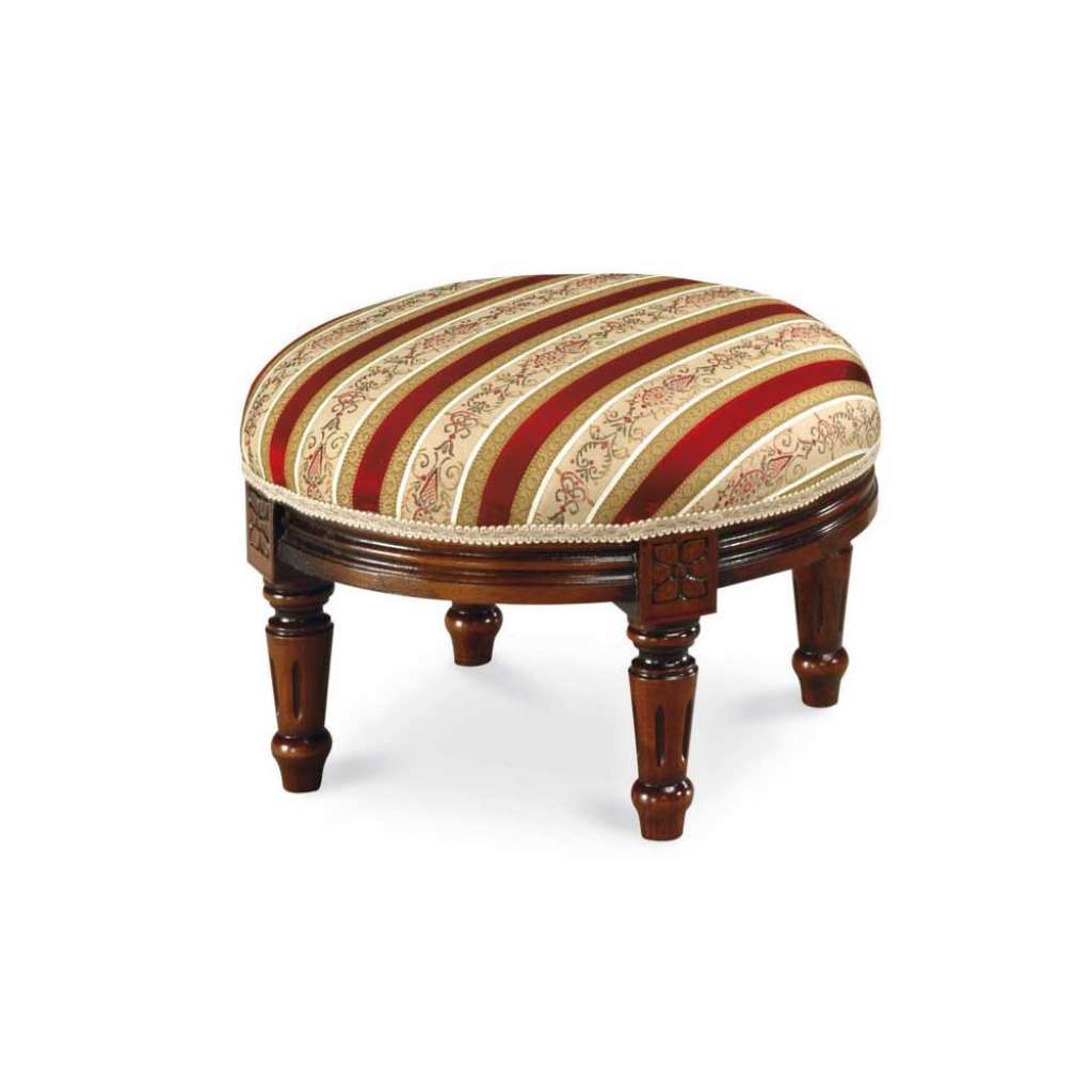 Runder Sitzhocker im Barock Design Rot Beige gestreift