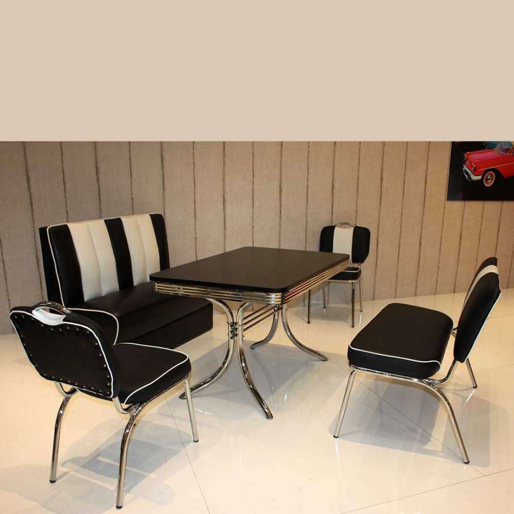 Küchensitzgruppe im Retro Design Schwarz Weiß gestreift (5-teilig)