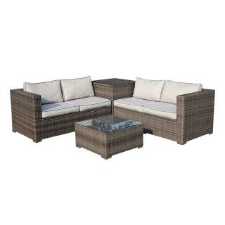 Terrassen Loungegruppe in Grau Kunstrattan Creme Weíß (4-teilig)