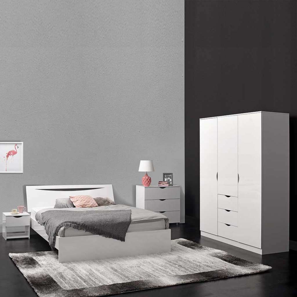 Schlafzimmermöbel Set in Hochglanz Weiß modern (5-teilig)