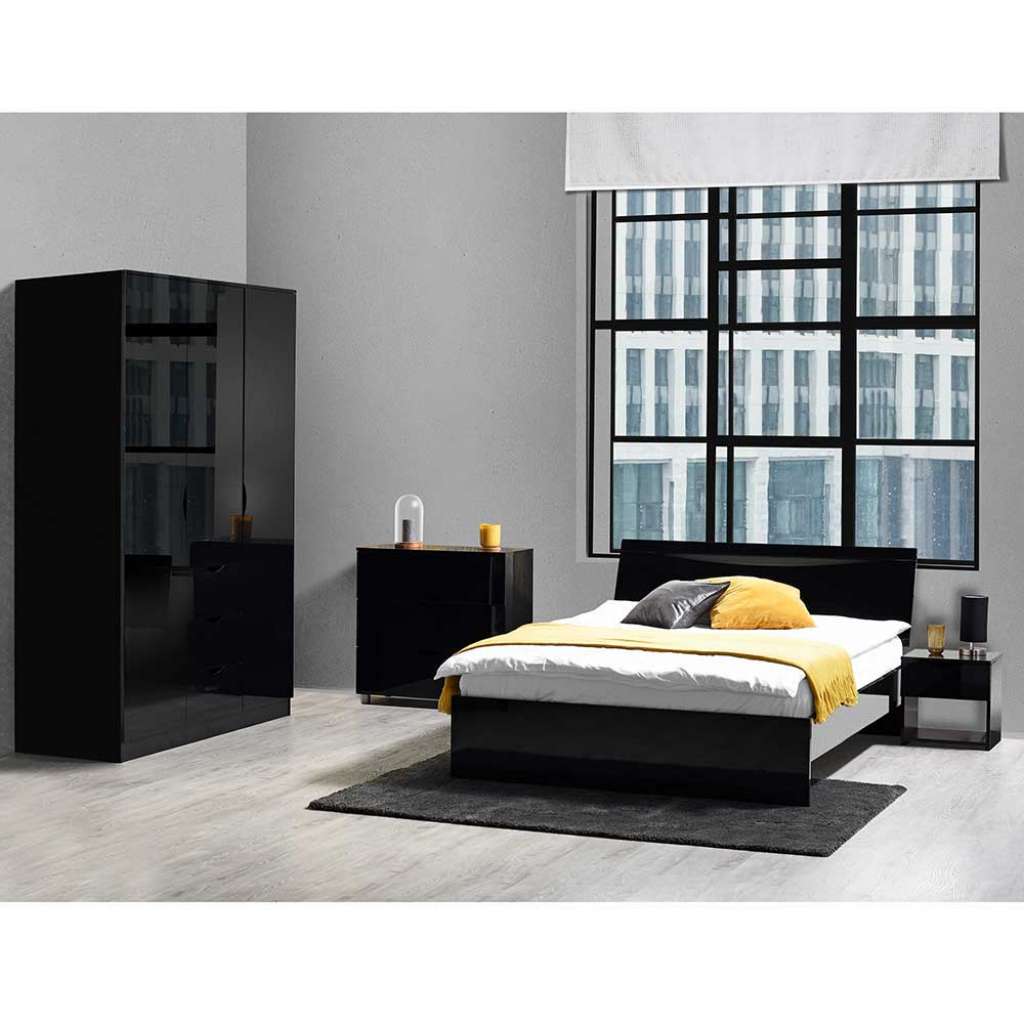 Schlafzimmer Komplettset in Schwarz Hochglanz modern (5-teilig)