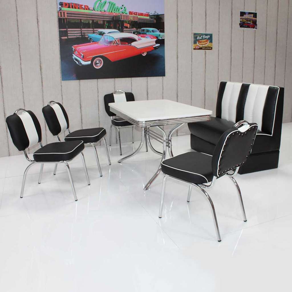Retro Bistrogruppe in Schwarz Weiß gestreift Bank (6-teilig)