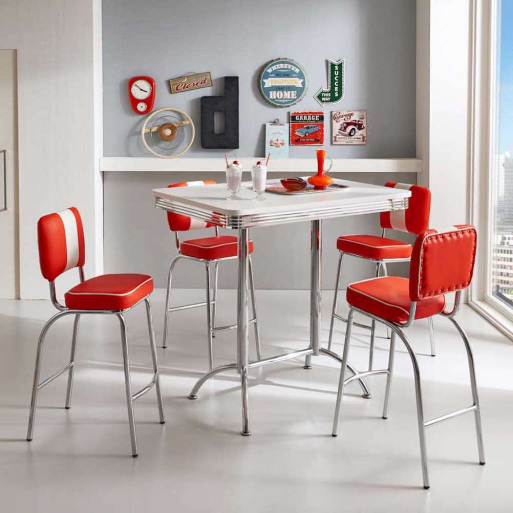 Bartisch Gruppe in Rot und Weiß Retro Look (5-teilig)