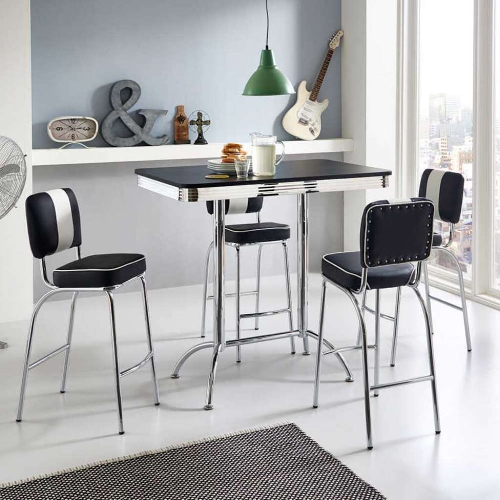 Küchenbar Set im Retro Style Schwarz Weiß gestreift (5-teilig)