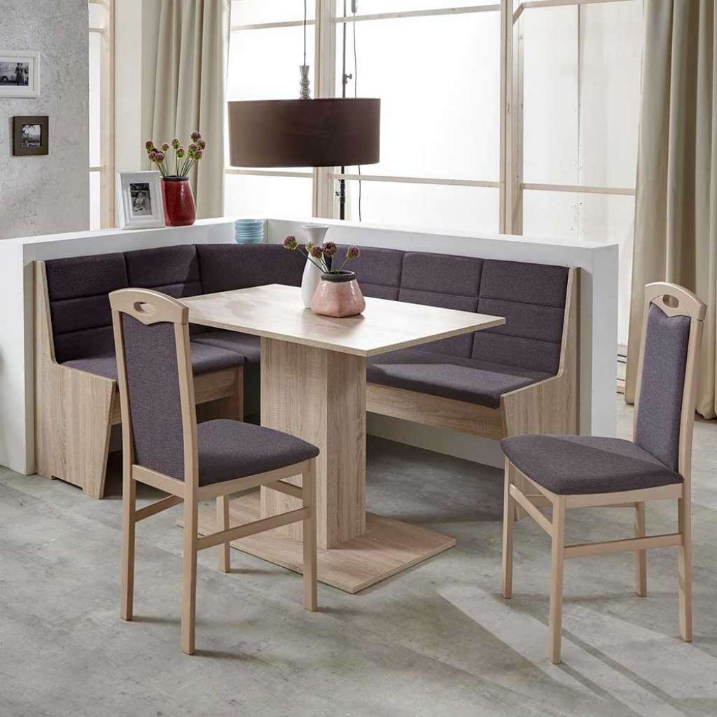 Esszimmer Sitzgruppe mit Eckbank Braun Stoff und Eiche Sonoma (4-teilig)
