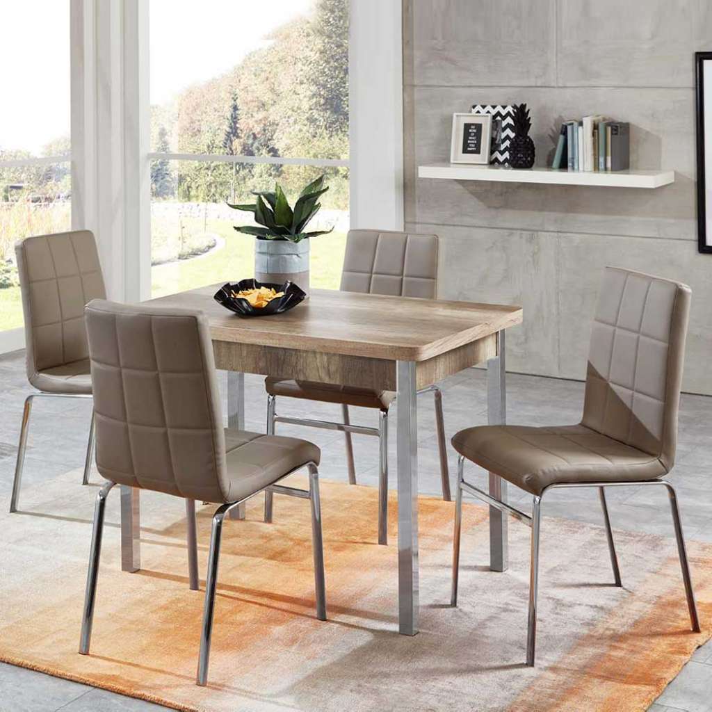 Essgruppe in Beige Kunstleder Sonoma Eiche (5-teilig)