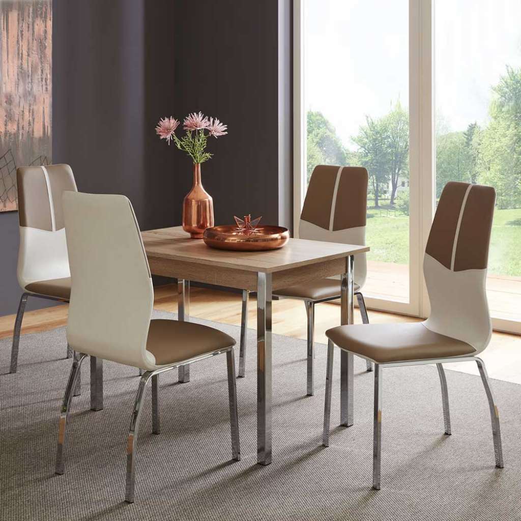4 Stühle und Ausziehtisch in Weiß Braun Buche (5-teilig)