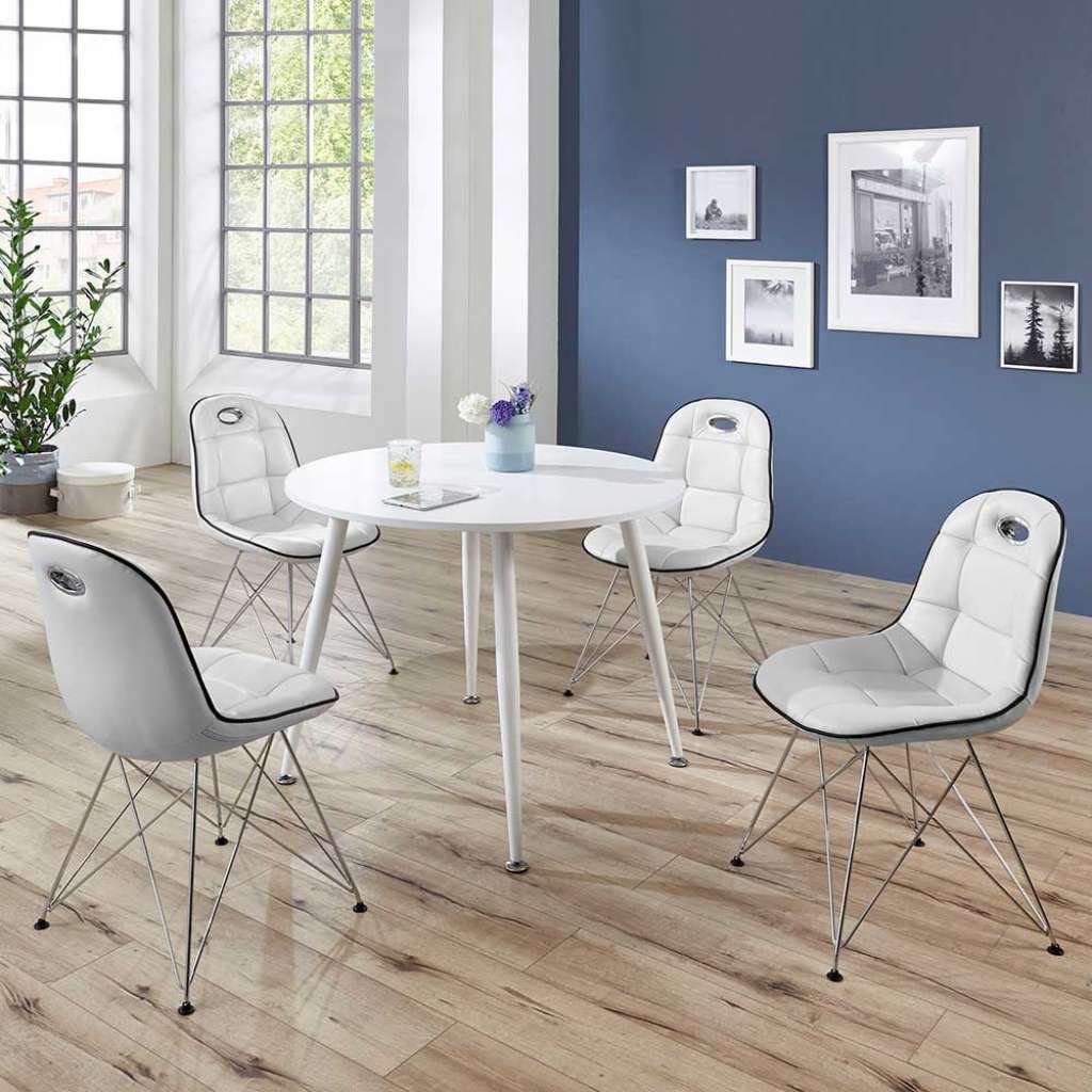 Design Essgruppe mit rundem Tisch Weiß (5-teilig)