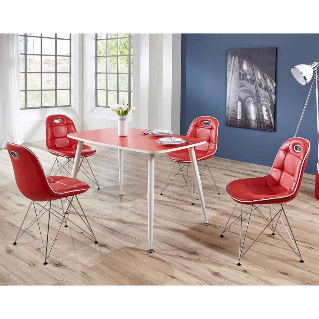 Design Esszimmergruppe in Rot und Weiß modern (5-teilig)