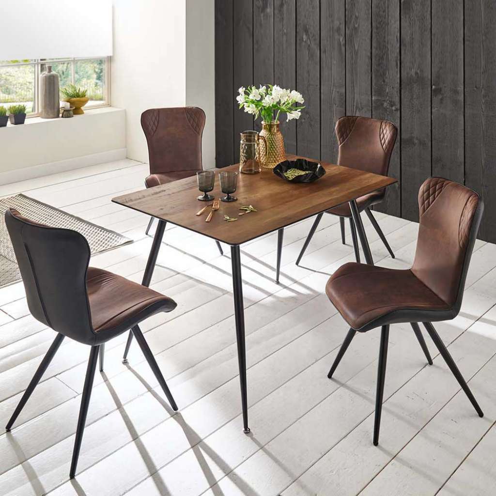 Design Esszimmergruppe im Retro Look Braun Eiche (5-teilig)
