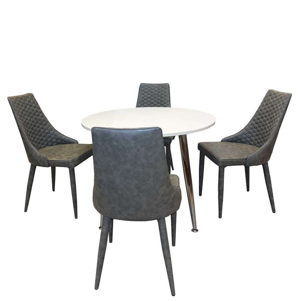 Esszimmergruppe mit rundem Tisch Grau und Weiß (5-teilig)