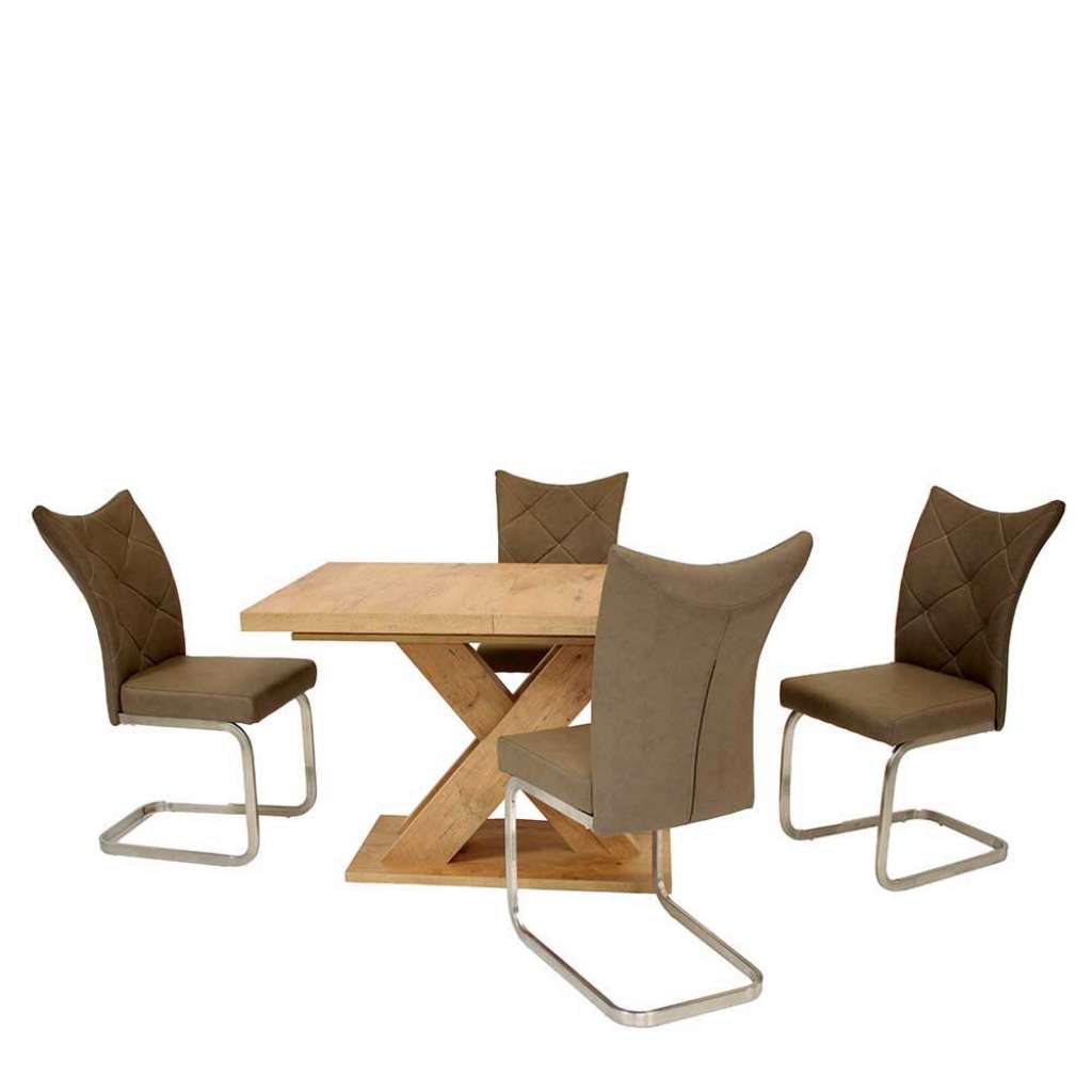 Esszimmer Sitzgruppe in Braun Kunstleder Eiche Honigfarben (5-teilig)
