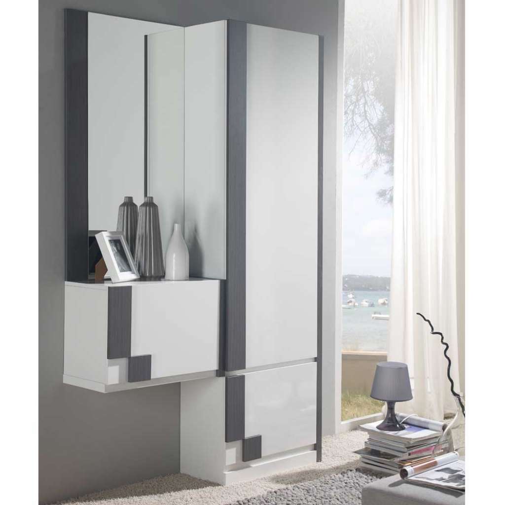 Flurgarderobenset in Weiß Hochglanz und Grau modern (3-teilig)