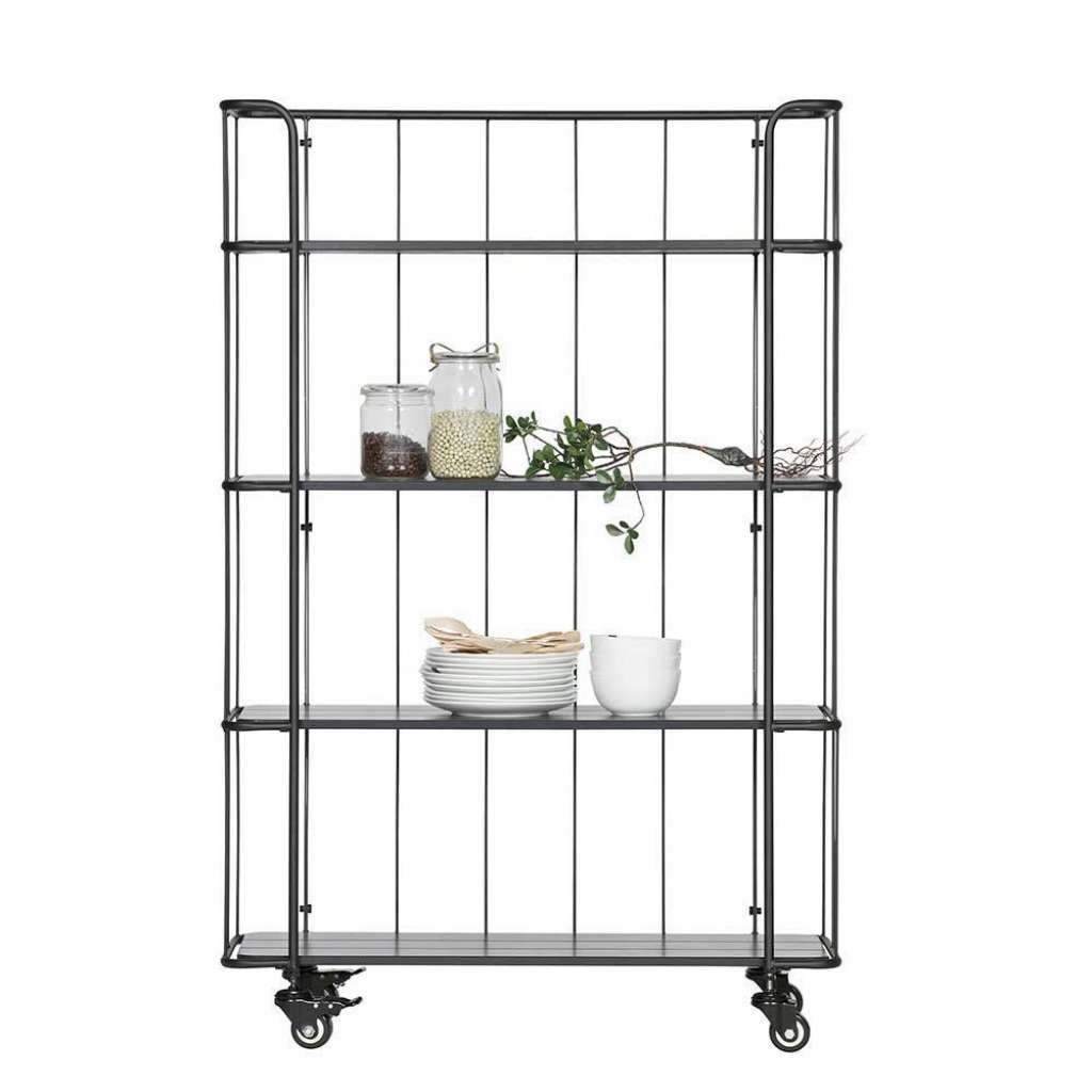 Rollen Regal in Anthrazit Metall und Kiefer Massivholz